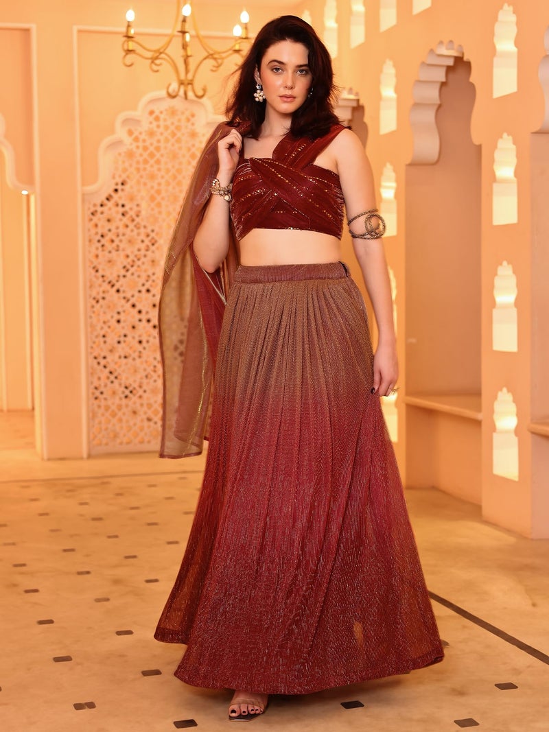 PURVAJA Women Polyester Blend Semi-Stitched Lehenga Choli (Liya-Maroon Free Size) - Image 5