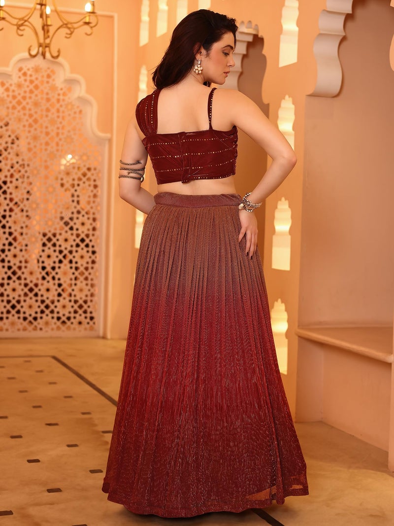 PURVAJA Women Polyester Blend Semi-Stitched Lehenga Choli (Liya-Maroon Free Size) - Image 3