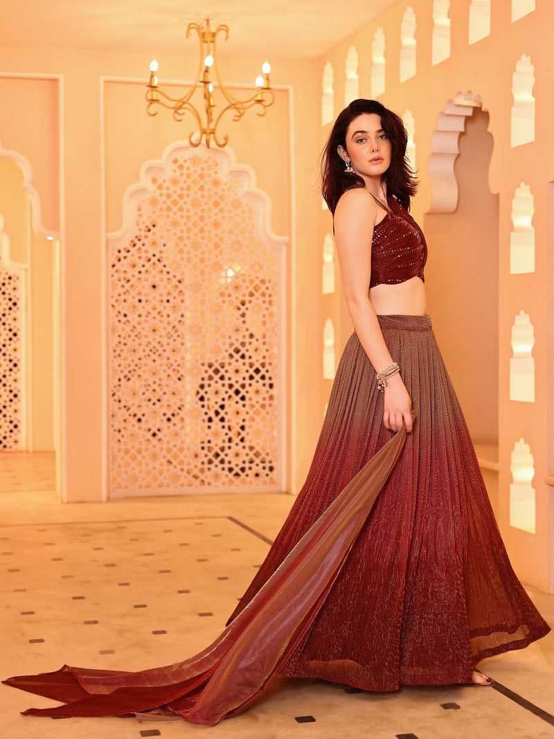 PURVAJA Women Polyester Blend Semi-Stitched Lehenga Choli (Liya-Maroon Free Size) - Image 2
