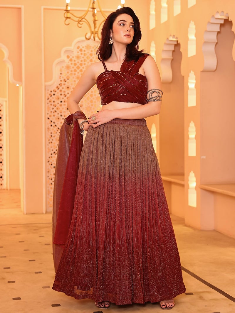 PURVAJA Women Polyester Blend Semi-Stitched Lehenga Choli (Liya-Maroon Free Size) - Image 4