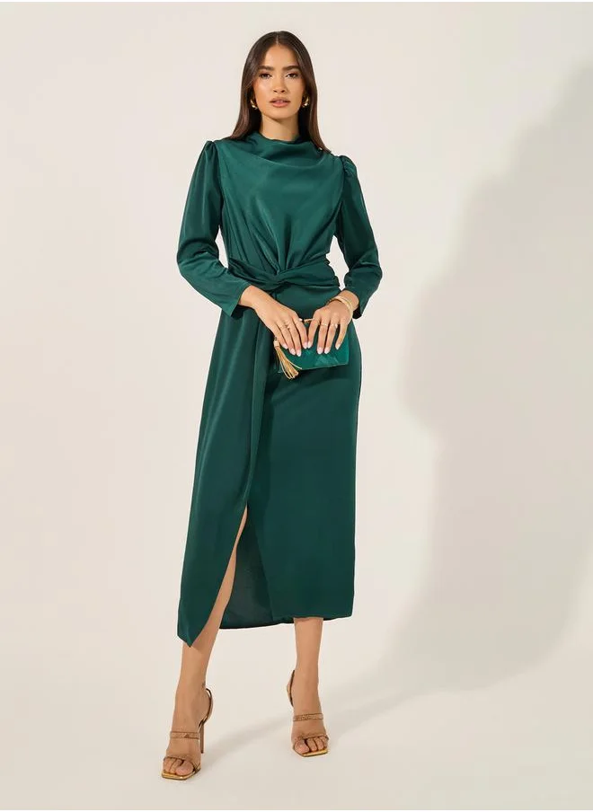 Styli Front Slit Detail Tie-Up Detail Sheath Midi Dress