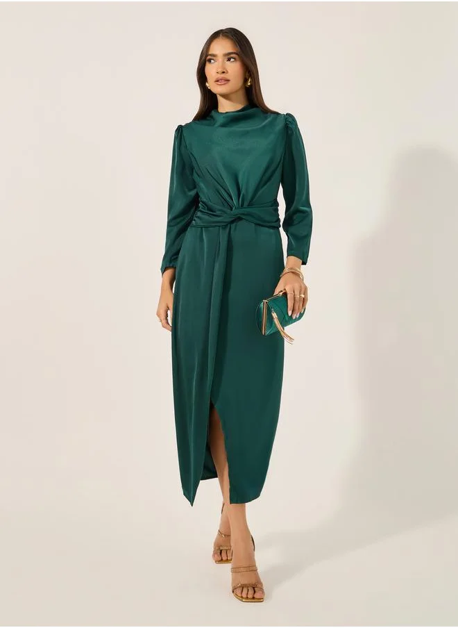 ستايلي Front Slit Detail Tie-Up Detail Sheath Midi Dress