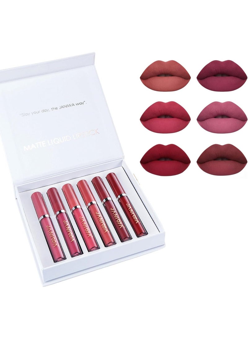 JANIWA Vegan Velvet Matte Liquid Lipstick Set 6 Pieces – Waterproof, Transfer & Smudge Proof, Long Lasting Nude & Bold Shades - Image 1