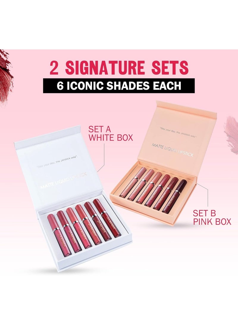 JANIWA Vegan Velvet Matte Liquid Lipstick Set 6 Pieces – Waterproof, Transfer & Smudge Proof, Long Lasting Nude & Bold Shades - Image 4