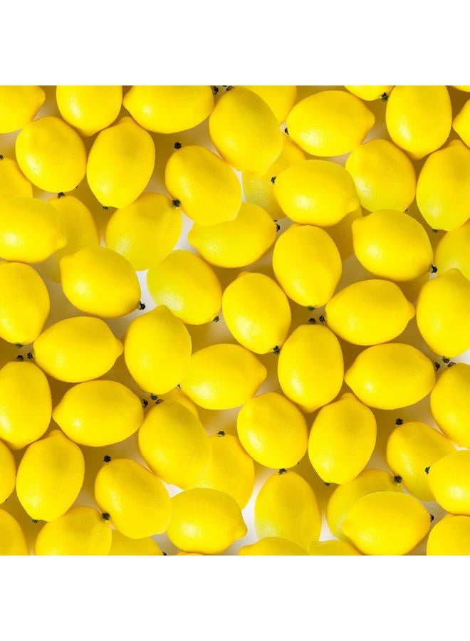 Cindeer Fake Lemons Fake Fruit Faux Yellow Lemon Decor Lifelike Simulation Artificial Fruit for Party Table Summer Kitchen Vase Filler Wreath Garland Photography Decoration(3.1 x 2.1 Inch,60 Pcs) - Image 1