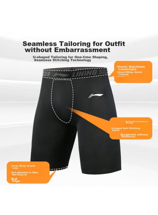 Li-ning Compression Shorts, Quick-dry, High-elasticity, Breathable, Men's Knee-length Sports Shorts, Black - Image 4