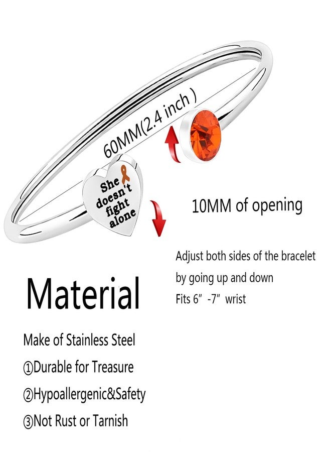 BNQL Orange Ribbon Leukemia Cancer Bracelet - Stainless Steel Bangle - She Doesn't Fight Alone - Gift for Cancer Survivor or Supporter - Image 2