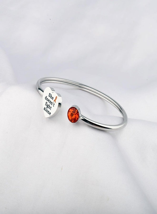 BNQL Orange Ribbon Leukemia Cancer Bracelet - Stainless Steel Bangle - She Doesn't Fight Alone - Gift for Cancer Survivor or Supporter - Image 4
