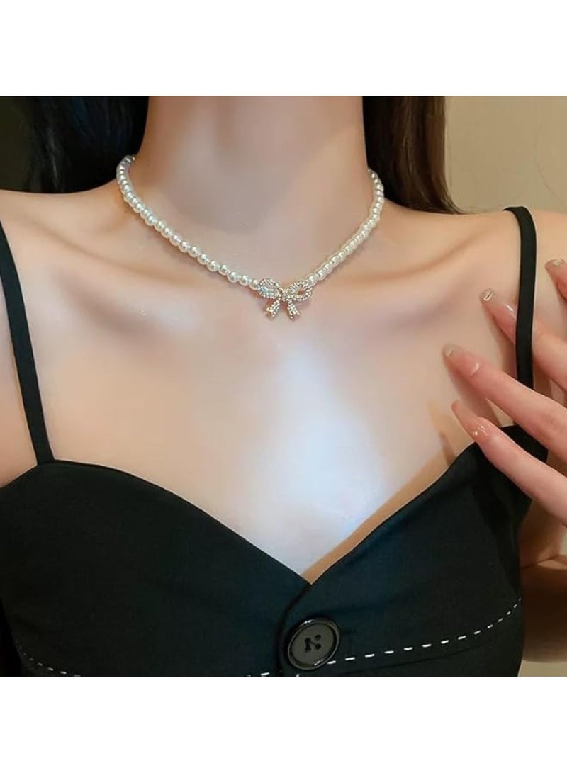 Huitich Pearl Necklace with Crystal Bow Pendant  - Image 3