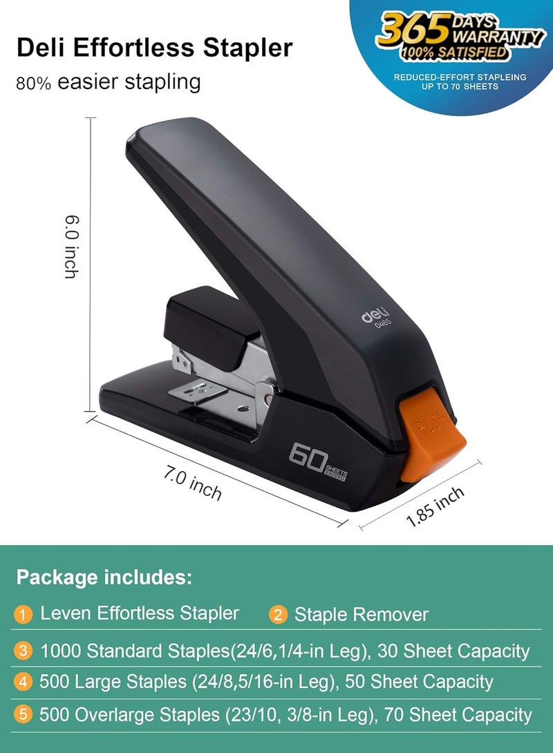 Leven Deli Effortless Heavy Duty Stapler, One Touch Stapling, Easy to Load Ergonomic Stapler, 60 Sheet Capacity, Includes 2000 Staples and Staple Remover for Desktop - Image 2