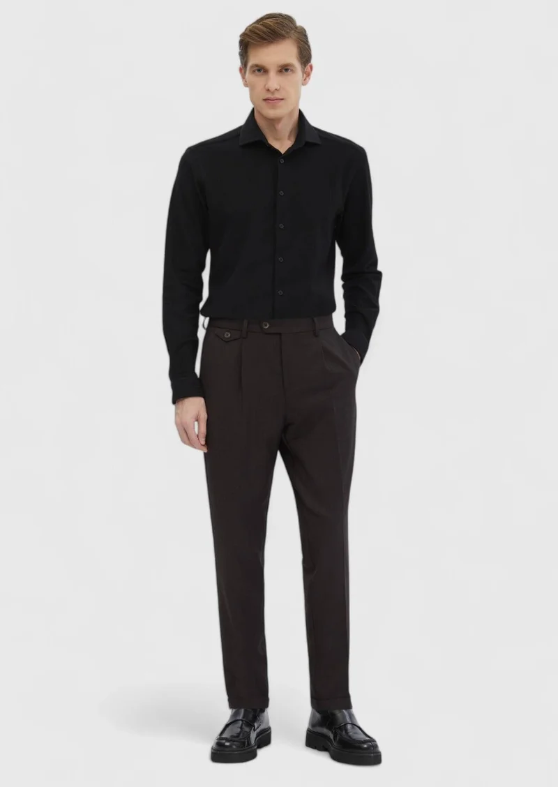 RAMSEY Black Striped Casual Fit Long Knitting Casual 100% Cotton Shirt