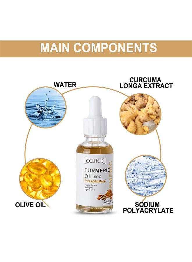 EELHOE Turmeric Oil, Dark Spot And Anti-Aging Turmeric Repair Face Serum, Natural Turmeric Bright Skin Dark Spot Skin Care Moisturizing Repair Serum Turmeric Oil For Face 30ml - Image 2