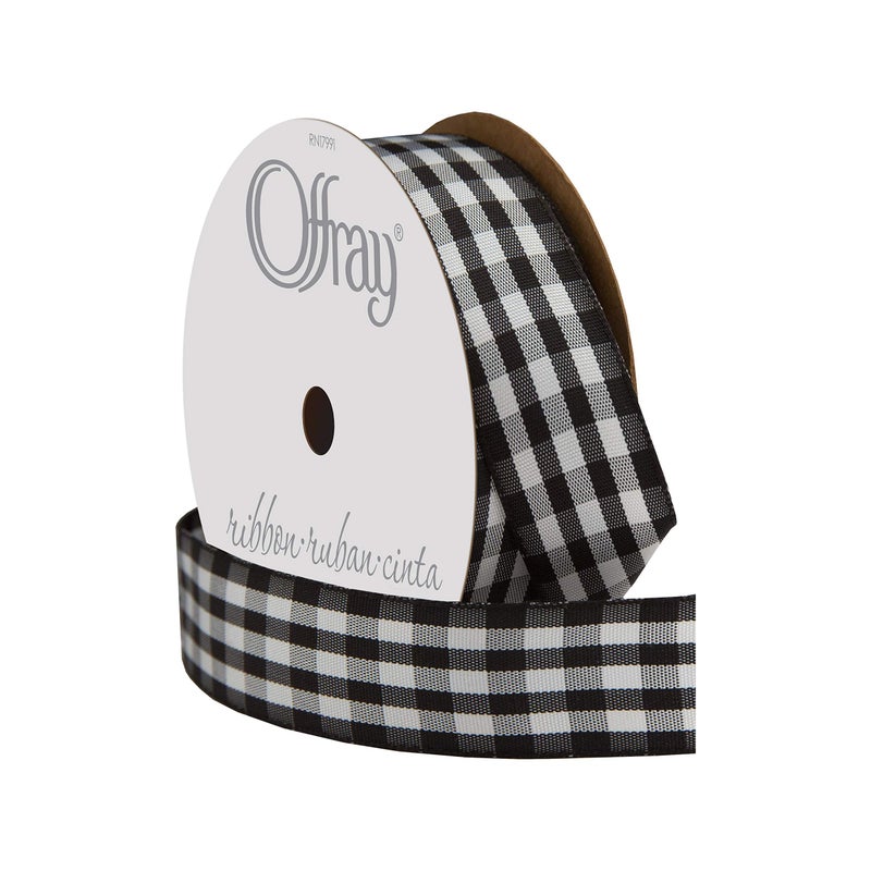 Offray Taffeta Gingham Check Craft Ribbon, 7/8-Inch x 9-Feet, Black - Image 2