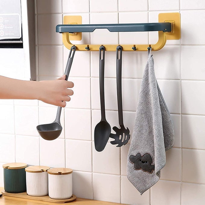 TOWEL HANGER FOR BATHROOM PLASTIC DOUBLE LAYER TOWEL ROD HOLDER WITH HOOK WALL MOUNTED HAND TOWEL RAIL HANGER FOR KITCHEN BATHROOM WASHROOM MULTICOLOR