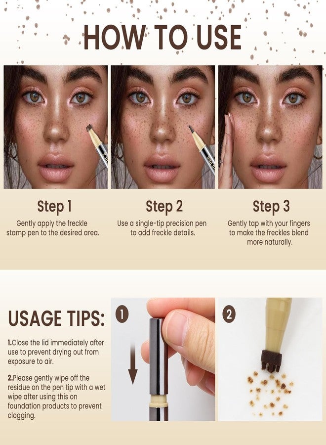 Noerrors Dual Ended Freckle Stamp Makeup Pen, 2 in 1 Quick Dry Waterproof Faux Freckles Stain Pencil, Natural Lifelike Waterproof Soft Dot Magic Light&Dark Brown Freckle Marker Pen Sunkissed Makeup - Image 5
