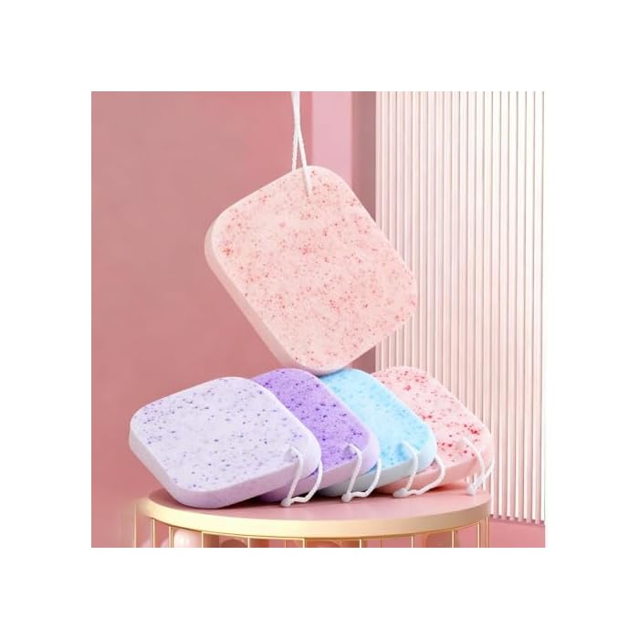 4Pcs Facial Sponges, Travel Makeup Remover Sponge with Drying Rope, Reusable Exfoliating Pads Body Scrubber, Face Sponges Thick for Cleansing, Washing Face, Exfoliating, Makeup Removal, Cosmetic Spa