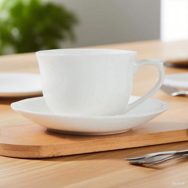 MIWARE 8 Ounce Porcelain Cappuccino Cups with Saucers - Set of 4, Perfect for Specialty Coffee Drinks, Latte, Cafe Mocha and Tea, Ivory White - Image 4
