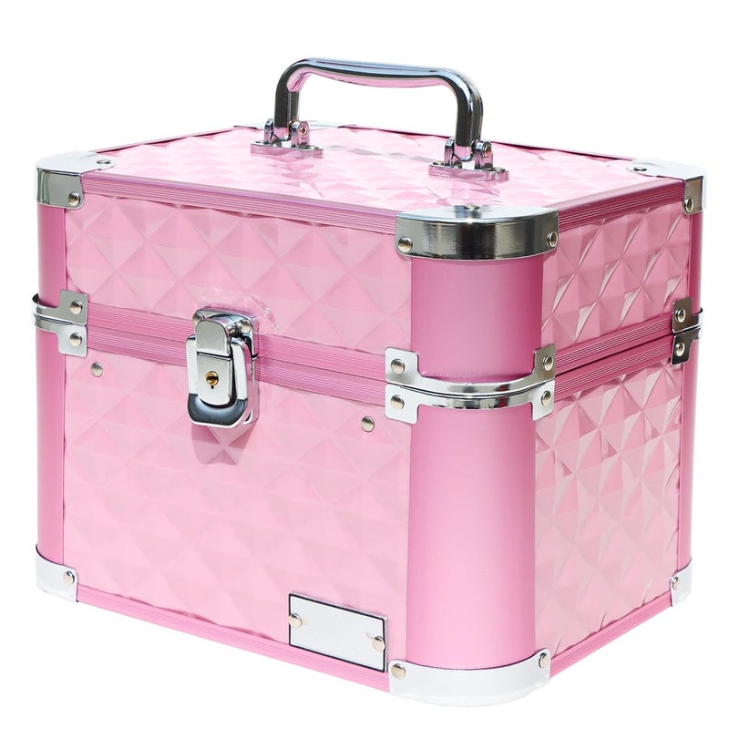 ADSON Professional Aluminium Beauty Makeup Cosmetic Metal Vanity Case/Box With Solid Mirror(Diamond Rose Pink) - Image 2