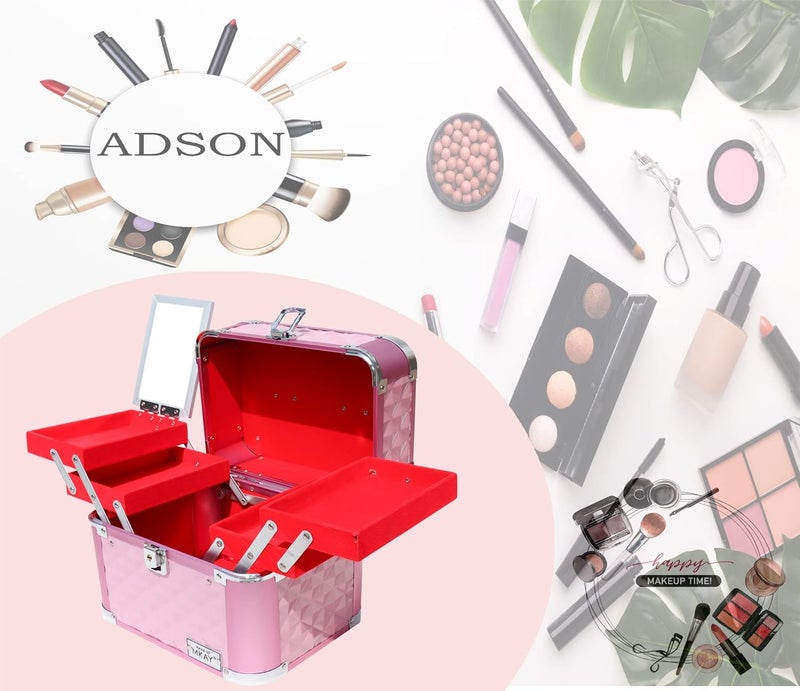ADSON Professional Aluminium Beauty Makeup Cosmetic Metal Vanity Case/Box With Solid Mirror(Diamond Rose Pink) - Image 5