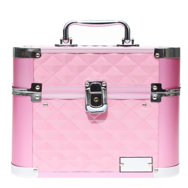 ADSON Professional Aluminium Beauty Makeup Cosmetic Metal Vanity Case/Box With Solid Mirror(Diamond Rose Pink) - Image 1
