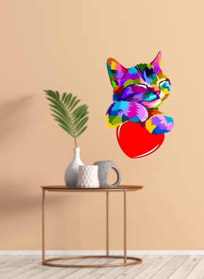 RNG ملصق حائط من الفينيل PVC الملون من RNG GRAPHICS بتصميم قطة صغيرة ملونة لتزيين غرفة الأطفال - فن حيواني، متعدد الألوان، عصري، 35 سم × 60 سم - ذاتي اللصق - Image 3