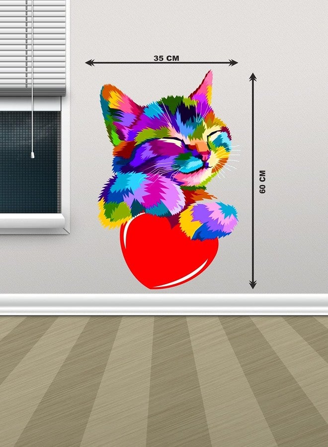 RNG ملصق حائط من الفينيل PVC الملون من RNG GRAPHICS بتصميم قطة صغيرة ملونة لتزيين غرفة الأطفال - فن حيواني، متعدد الألوان، عصري، 35 سم × 60 سم - ذاتي اللصق - Image 2