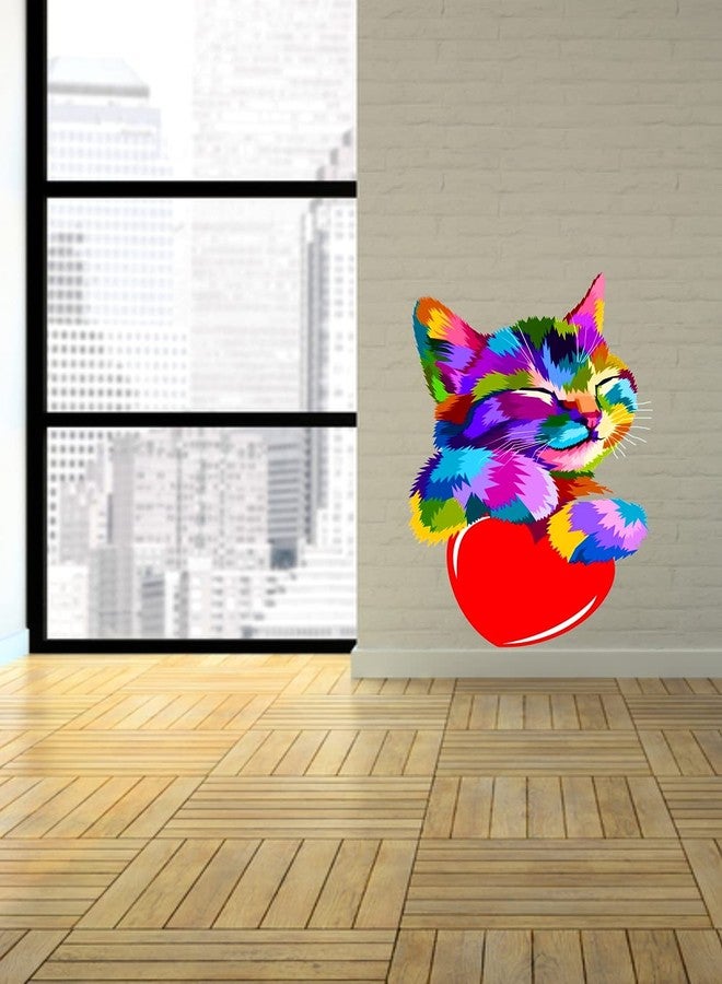 RNG ملصق حائط من الفينيل PVC الملون من RNG GRAPHICS بتصميم قطة صغيرة ملونة لتزيين غرفة الأطفال - فن حيواني، متعدد الألوان، عصري، 35 سم × 60 سم - ذاتي اللصق - Image 5