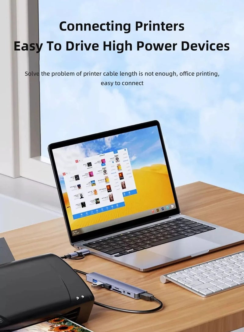 USB C + USB Type A Hub 8 in1, USB C Adapter with Two USB-C Ports, USB 3.0, SD / TF Card Reader, Compatible with MacBook Pro & Air USB C Laptop and Other Type C Devices  - Image 5