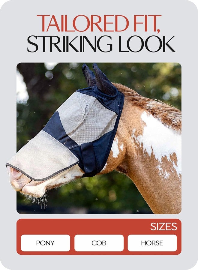 HORZE Horse Fly Mask with Nose Cover and Ears | Durable Micro Mesh with UV Protection - Light Brown/Black - Pony - Image 2