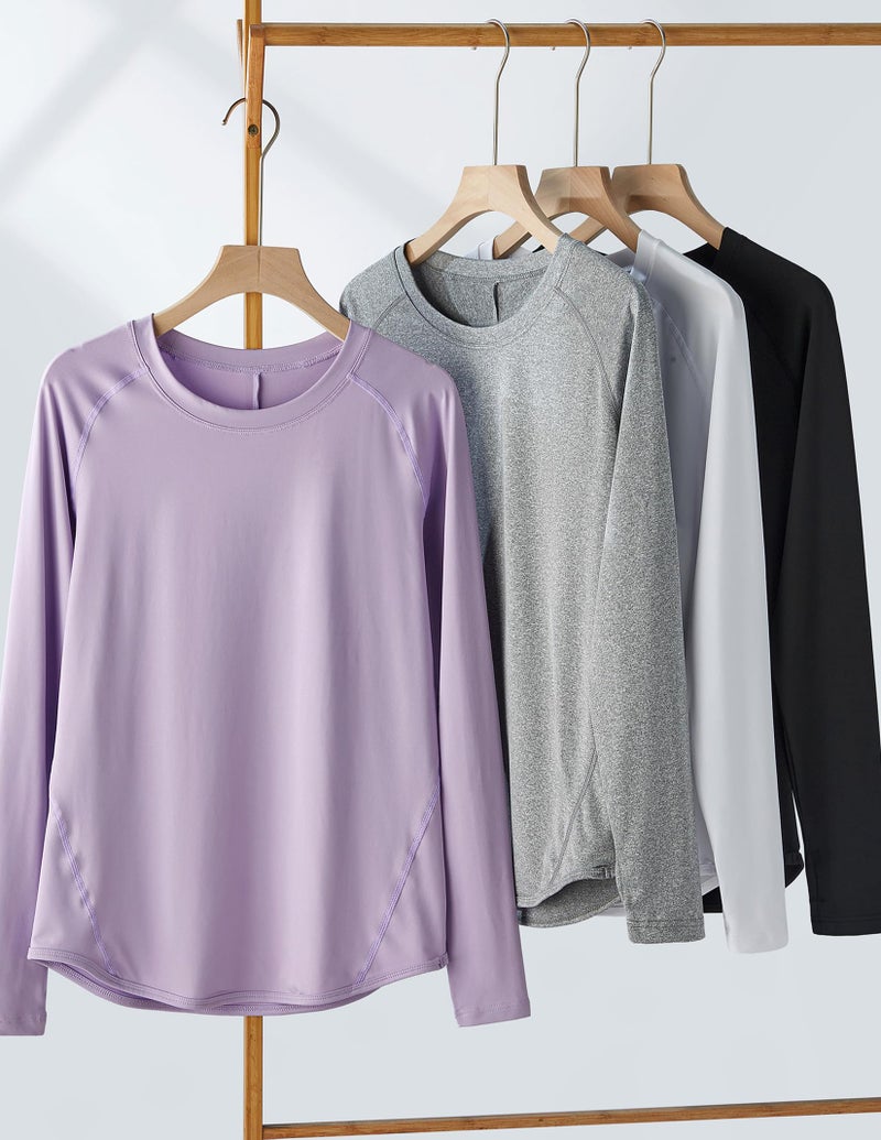 Liberty Pro 4-Pack: Womens Long Sleeve Athletic Tops with Thumb Holes – Dry Fit Active Crewneck Workout Tees (Set 7, X-Small) - Image 3