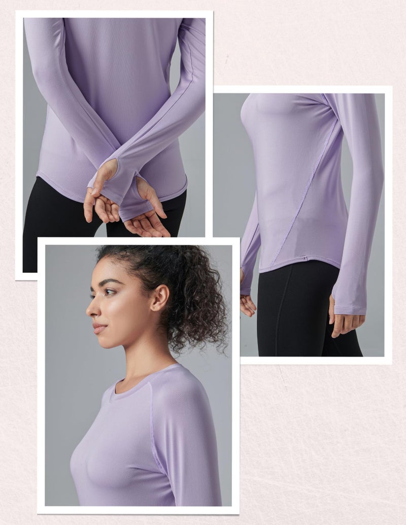 Liberty Pro 4-Pack: Womens Long Sleeve Athletic Tops with Thumb Holes – Dry Fit Active Crewneck Workout Tees (Set 7, X-Small) - Image 4
