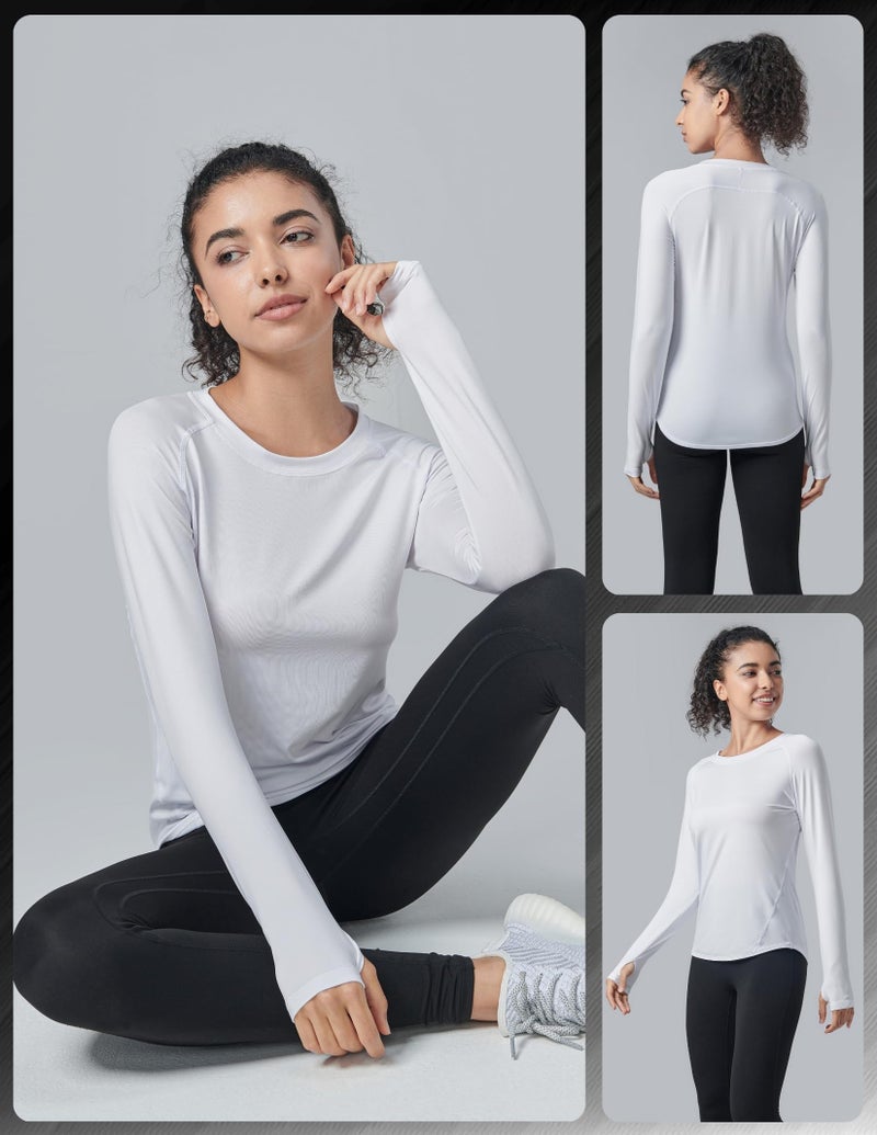 Liberty Pro 4-Pack: Womens Long Sleeve Athletic Tops with Thumb Holes – Dry Fit Active Crewneck Workout Tees (Set 7, X-Small) - Image 2