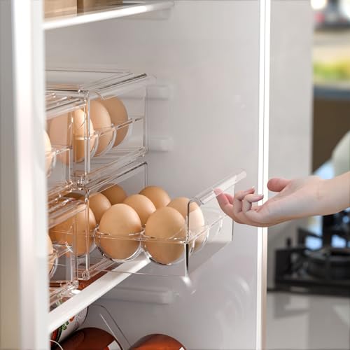 APLOP Egg Storage for Refrigerator, Stackable 18 Egg Holder for Fridge, BPA Free Refrigerator Organizer Bins, Transparent Egg Dispenser - Image 4