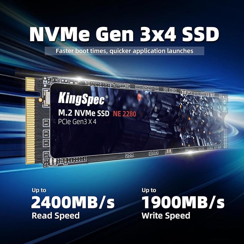 كينجس بيك كينج سبيك SSD 512GB، M.2 NVMe الجيل الثالث والرابع SSD 2280 - حتى 2400 ميجابايت/ثانية، وسيط تخزين داخلي ذو حالة ثابتة مع فلاش ناند ثلاثي الابعاد، متوافق مع الكمبيوتر المكتبي واللاب توب - Image 2