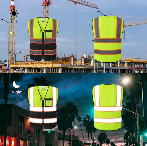 HATAUNKI Reflective Safety Vest for Men Women Hi Vis Vest with 8 Pockets High Visibility Mesh Reflective Vest Meets ANSI/ISEA Standards (Yellow-Black-07, 2XL) - Image 5