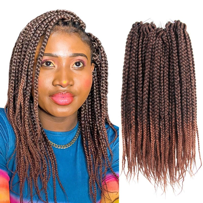 BOHOBABE Box Braids Crochet Hair 14 Inch 8 Packs Prelooped Medium Short 3X Knotless Crochet Box Braiding Hair Three Tones Goddess Braid Ombre Light Brown T30
