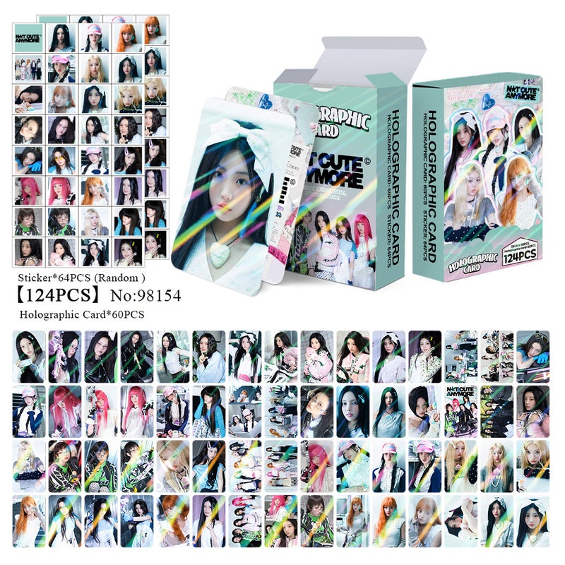 ILLIT 124PCS Holographic Cards & Star Stickers Set – 60PCS Holographic LOMO Cards + 64PCS Random Celebrity Stickers for DIY Scrapbooking, Album Decoration, Journaling, and Birthday Gift for Teens