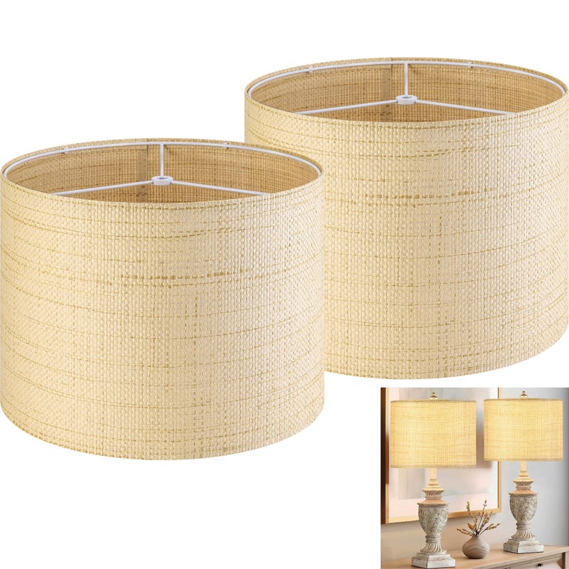 GO&SO Medium Drum Lamp Shades Set of 2 Woven Lampshades, 13" L x 13" H (E26 Spider),Farmhouse Lampshades for Table Lamp & Bedside Lamps, Replacement Lamp Shade In Hand Crafted,Easy Assembly Required - Image 1