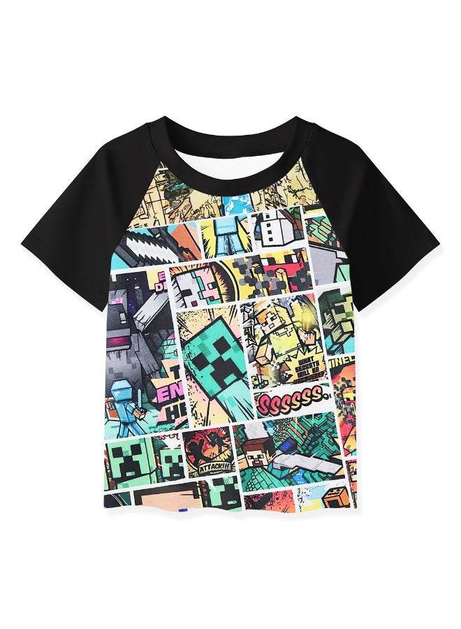 ماين كرافت بكسل نمط تي شيرت لطيف صبي الأطفال قصيرة الأكمام هدية للعائلة والأصدقاء - Image 1