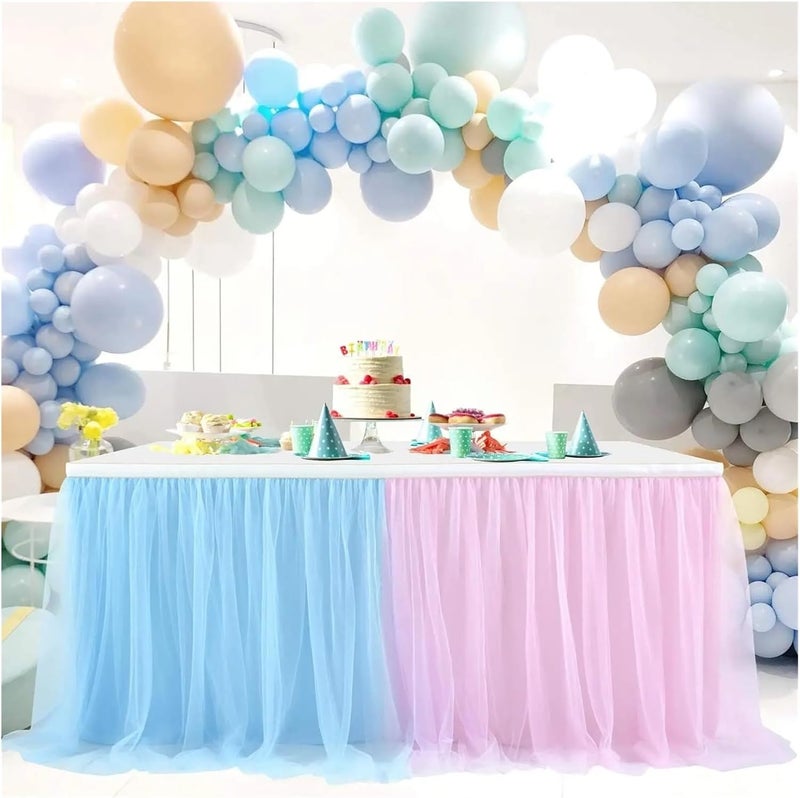 Party Table Skirt Table Skirt for Birthday Party Tutu Cloths for Weddings Shower Bridal Dessert Cake Decorations(Baby-blue,9FT 275 X 78cm) - Image 2