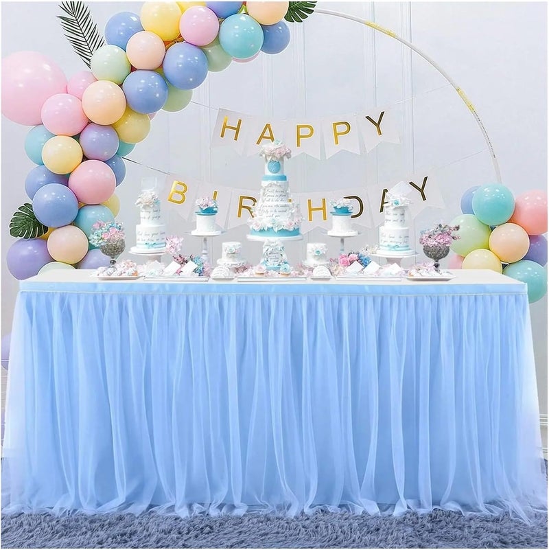 Party Table Skirt Table Skirt for Birthday Party Tutu Cloths for Weddings Shower Bridal Dessert Cake Decorations(Baby-blue,9FT 275 X 78cm) - Image 1