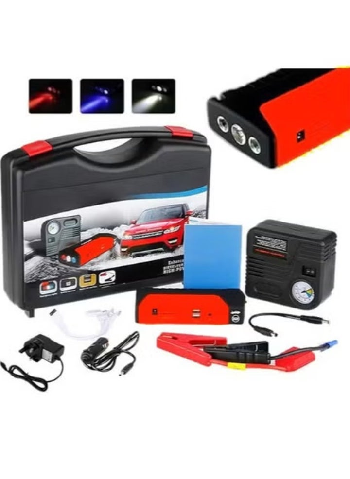 ELTRAZONE Multifunctional Car Jump Starter with Air Compressor, Portable Power Bank, LED Flashlight, USB Charging, and Safety Features – Perfect for Car Emergencies, Camping, Roadside Assistance, and Outdoor Activities – Compact and Powerful Quick Power Solution - Image 1