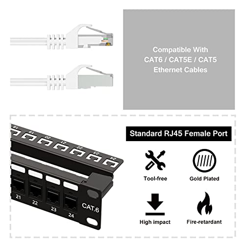 iwillink 10Gbps Patch Panel 24 Port, RJ45 Through Coupler Cat6 Patch Panel UTP 19-Inch 1U with Back Bar, Wallmount or Rackmount, Compatible with Cat5, Cat5e, Cat6 Cabling - Image 3
