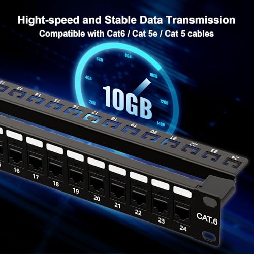 iwillink 10Gbps Patch Panel 24 Port, RJ45 Through Coupler Cat6 Patch Panel UTP 19-Inch 1U with Back Bar, Wallmount or Rackmount, Compatible with Cat5, Cat5e, Cat6 Cabling - Image 4
