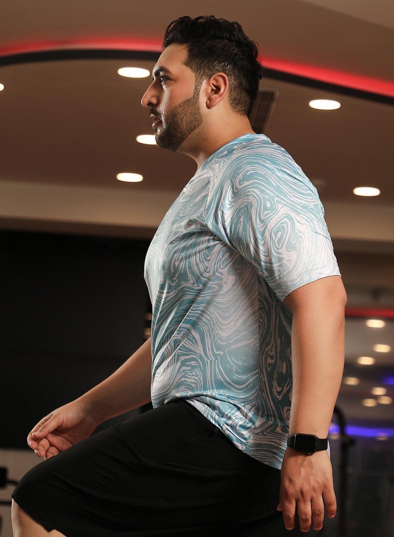 Instafab Plus Men's Icy Blue Fluid Activewear T-Shirt - Image 3