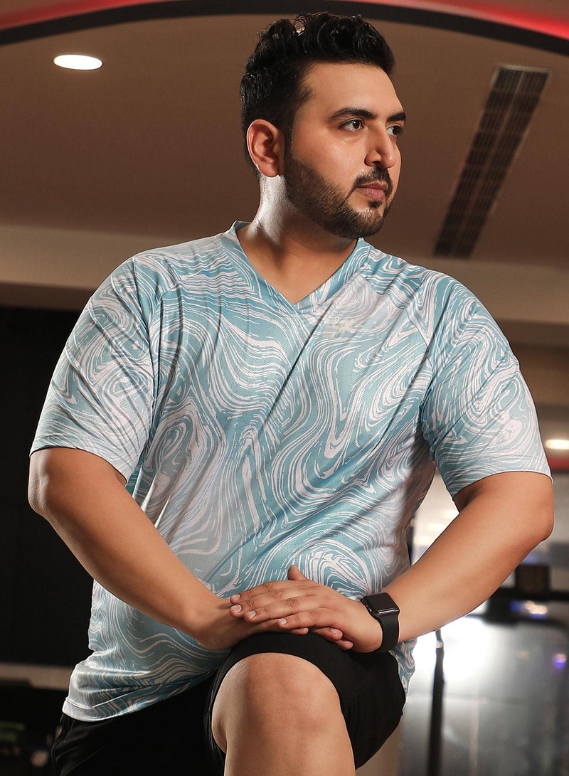 Instafab Plus Men's Icy Blue Fluid Activewear T-Shirt - Image 1