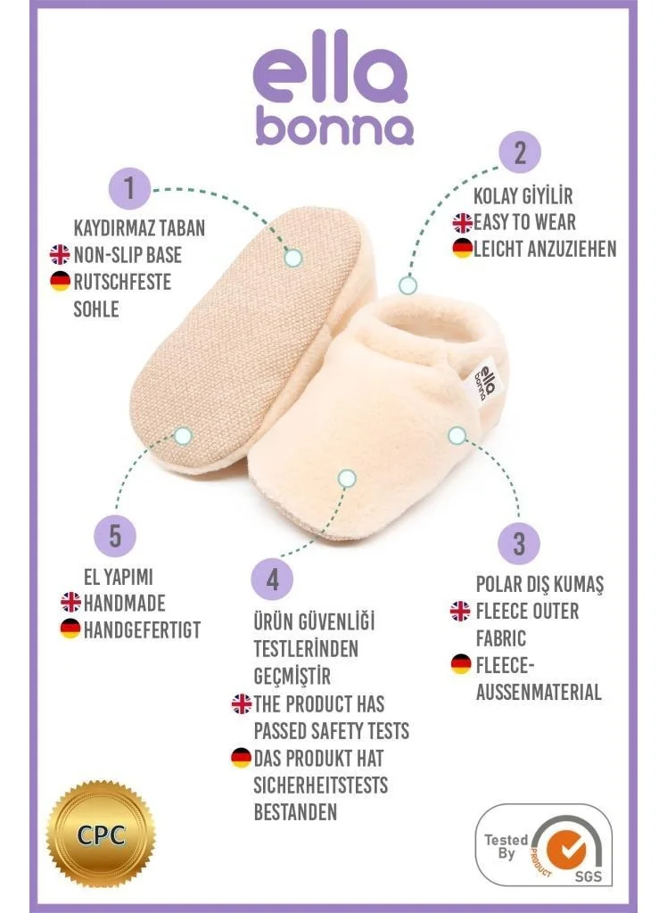 Ella Bonna Polar Baby Slippers Home Booties Non-Slip Sole Organic Cotton Lining Nursery Shoes Beige