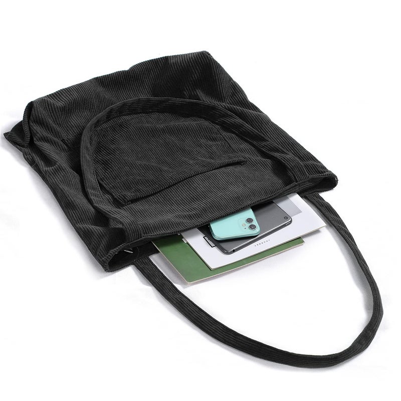 WantGor Women Corduroy Tote, Large Shoulder Hobo Bags Casual Handbags Big Capacity Shopping Purses Work Bag (Black) - Image 3