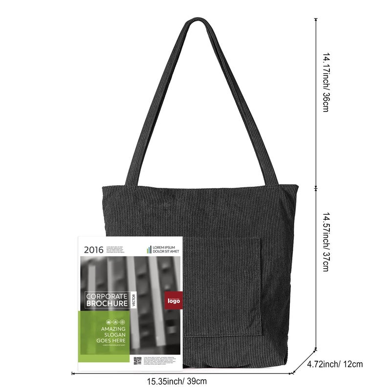 WantGor Women Corduroy Tote, Large Shoulder Hobo Bags Casual Handbags Big Capacity Shopping Purses Work Bag (Black) - Image 4
