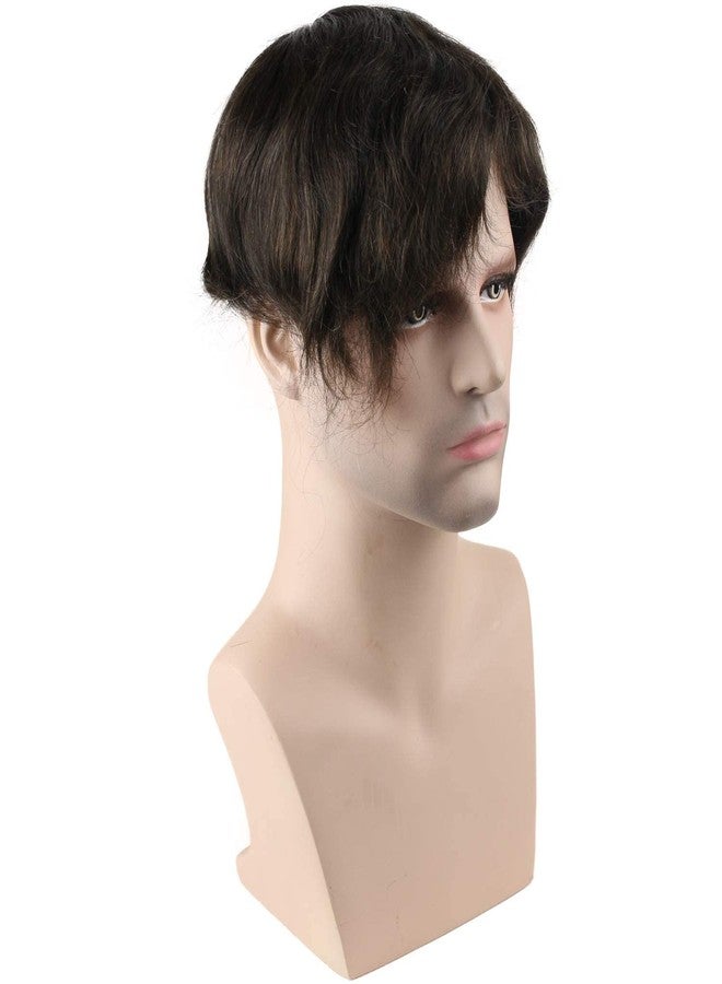 Voloria Mono Lace with Soft Thin Durable Skin Toupee For Men with 10"X8" European Virgin Human Hair Slight Wave Men's Replacement Hairpieces Wigs #4A Brown Color - Image 3